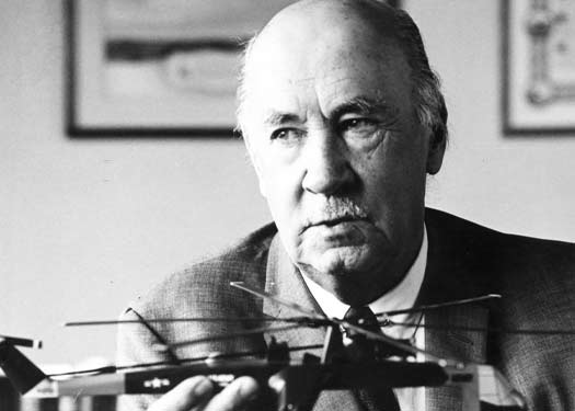 Igor Sikorsky demonstrating helicopter technology at UB