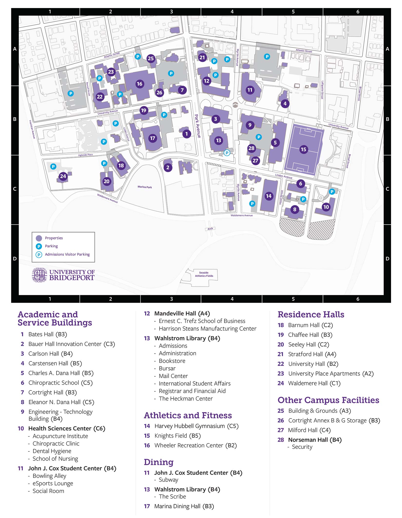 University of Bridgeport illustrated campus map thumbnail